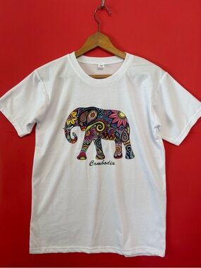 Cambodia Elephant White T-Shirt Size Medium